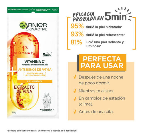 Garnier Vitamin C and Pineapple Ampoule Face Mask - Ampolla En Mascarilla De Tela Garnier Con Vitamina C Y Ananá