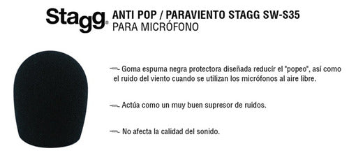 Filtro Anti Pop Stagg Rompeviento Capuchon Microfono Negro 1