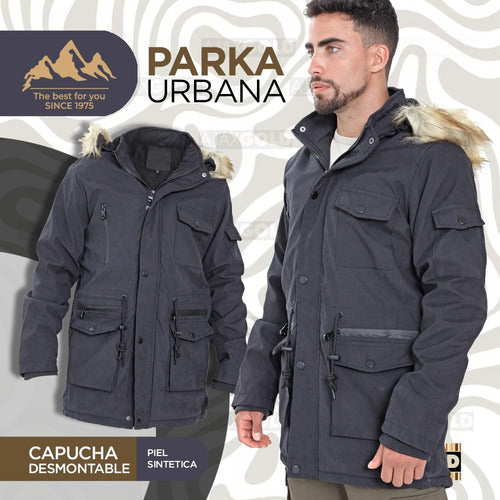 Men's Winter Parka Jacket, Lined with Gabardine, Fur Hood 4