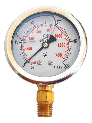 Manómetro Con Glicerina, 100 Mm 1/2  Npt Escala De 0-100 Bar 0