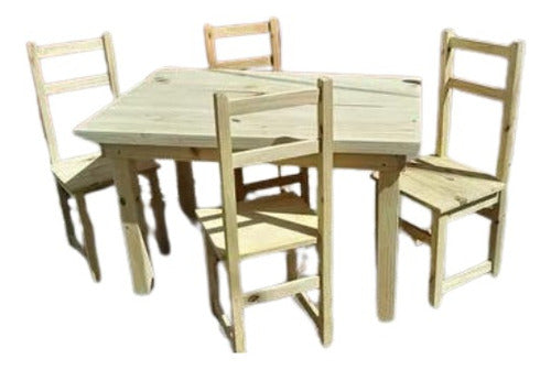 Solid Pine Table 1.20m x 0.80m + 4 Reinforced Chairs Set - ElCarpintero3 0