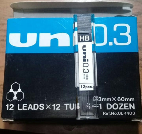 Mitsubishi Uniball 0.3 Ml. HB Pencil Leads, 12 Tubes x 12 Leads Per Box 0