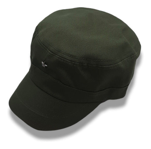 Military Style Short Visor Cap with Metal Star Applique Cotton Gabardine 9