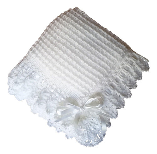 La Tiendita de Nidia Mantilla Manta Bebé Blanca Tejida Crochet Invienrno 4