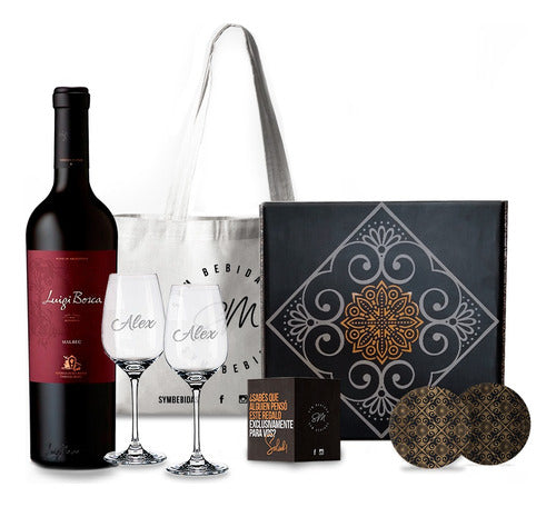 Luigi Bosca Malbec Box Set with Engraved Transparent Glasses 0