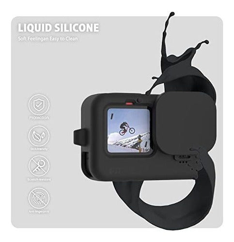 FitStill Silicone Rubber Case 2-Pack Tempered Glass Protector for GoPro Hero 10/9 - Black 5