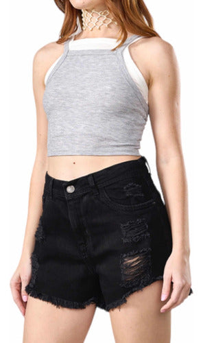 Go• By Loreley Perfect Fit Ripped Black Denim Shorts 3