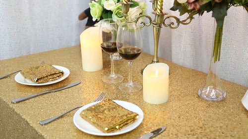 Lew's Sparkly Drape Golden Sequin Tablecloth 6