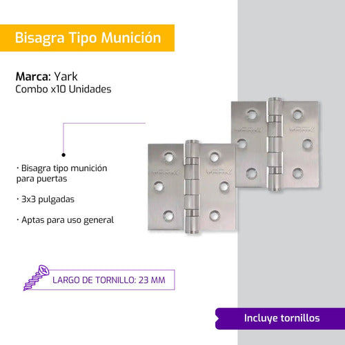 Bisagra Munición Tipo Libro X10uni Reforzada 76x76mm Acero 2