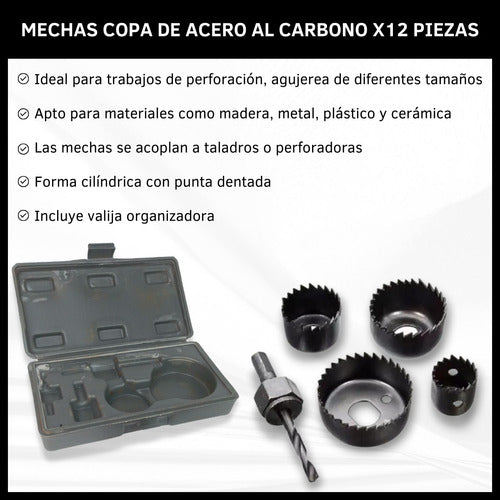 Parnassa Mechas Sierra Copa Juego 12 Piezas Para Madera Acero Carbón 1