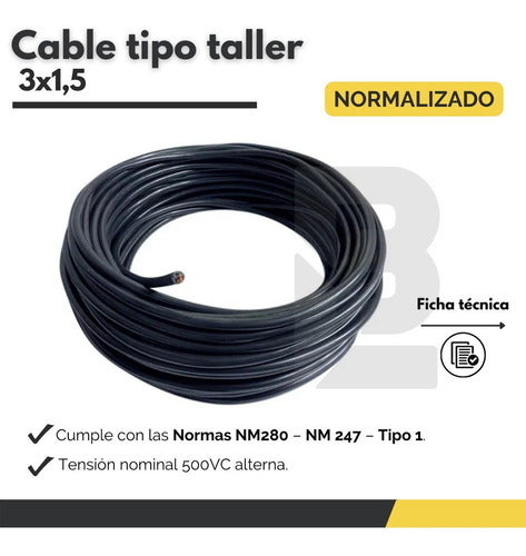 Cable Tipo Taller 3x1,5 Mm Normalizado  X  100 Metros 1