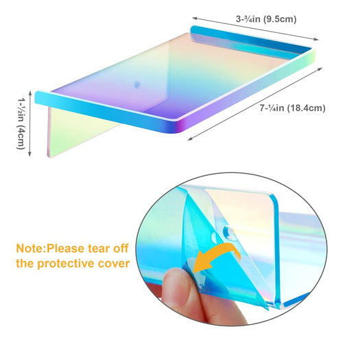 Estante Flotante Acrílico Iridiscente Nihome 7.2  X3.7  Jueg 3
