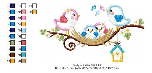 Embroidery Machine Design Birds Family on Branch 3558 1