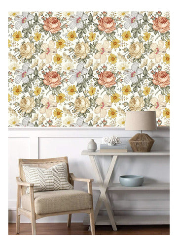 Blooming Wall Multicolor Beige Peony Daisy Wallpaper 1