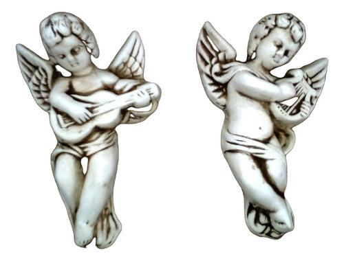 Pair of Ceramic Angels Wall Hanging Playing Guitar and Lyre 0