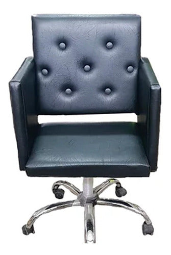 Modern Hairdressing Chair with Chrome Base and Button Details 0