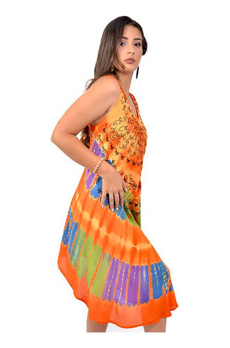 Hindu Batik Embroidered Wide Bias Cut Women's Sun Dress 22