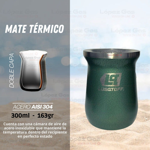 Thermal Mate Double Capa Straw Stainless Steel + Straw - Mate Térmico Acero Inoxidable Verde Doble Capa + Bombilla