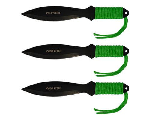 Set of 3 Black Throwing Knives Steel Handle 23cm Corded 0