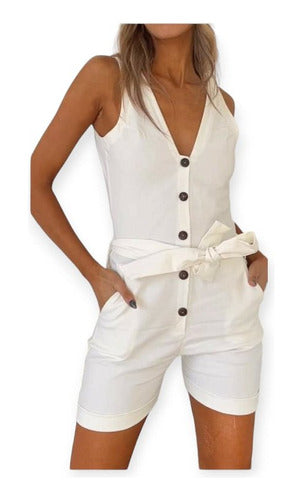 Catsuit or Short Jumpsuit in Bengaline with Bow Detail and Buttons 0