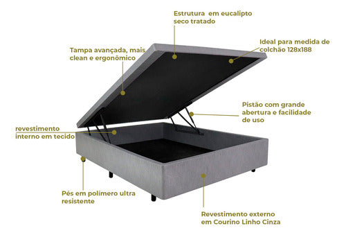 Base Box Baú Viúva 128x188x42cm Courino Linho Cinza 4