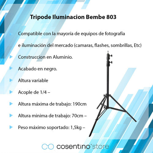 Bembe Tripod Lighting 1.80 Mts. 803s - p/ LED Lighting 1