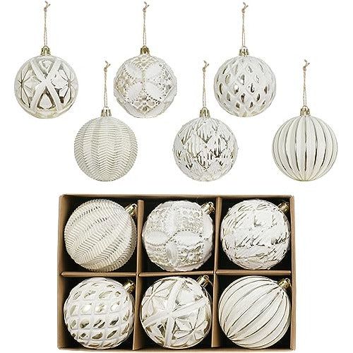 XmasExp Rustic Vintage White Christmas Tree Ornaments 8cm 6-Pack 0