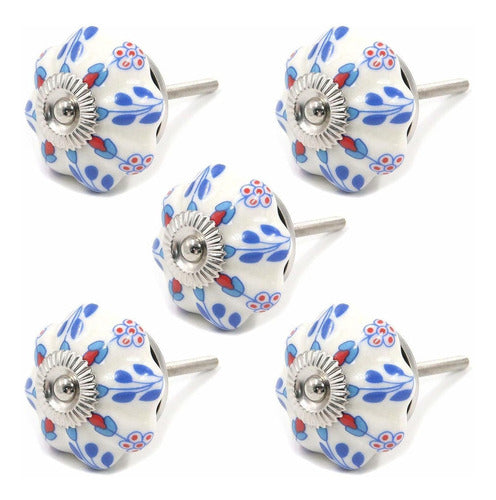 Geesatis 5 Pcs Ceramic Pumpkin Knobs Antique Flower Shape Style Pull Handles 0