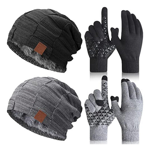 4 Pack Winter Hats for Men Beanie and Gloves 0