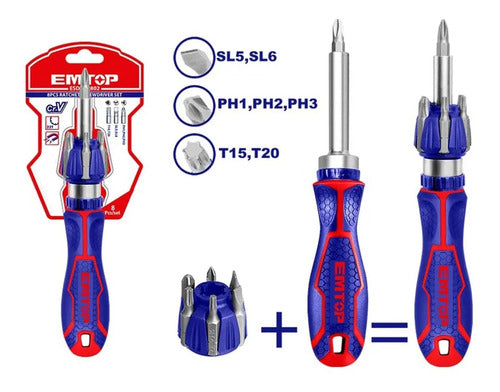 Destornillador Con Criquet Emtop 8 Piezas Esdrh0802 Febo 1