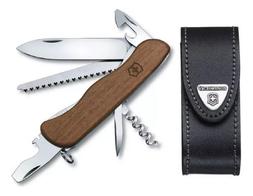 Victorinox Forester Wood Walnut 10 Uses Pocket Knife + Leather Case 0