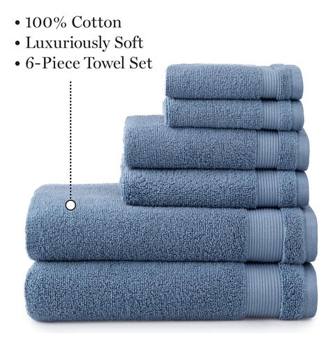 Martha Stewart Set of Towels 100% Cotton 6pcs Soft Blue 1