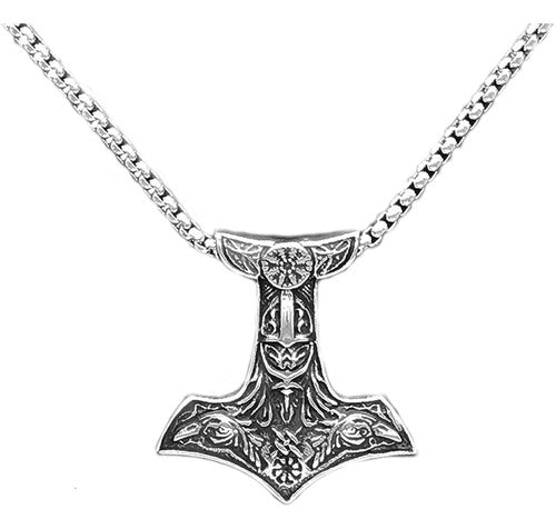 TURTLEDOVE Viking Thor Hammer Necklace Norse Mjolnir Pendant With Raven 0