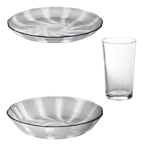 Super Combo Glassware Set: 12 Flat Plates + 12 Soup Plates + 8 Tumblers by Rigolleau - Galaxia Flint Collection 0