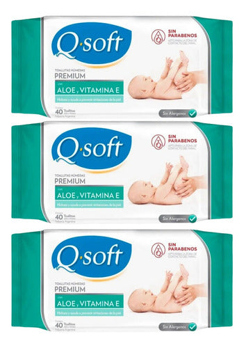 Kit Toallitas Húmedas Q-soft Premium Aloe-vitamina E 40u X3 0