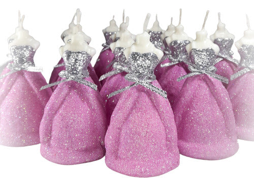 Set of 15 Handcrafted Glitter Finish Dress Candles for 15-Year-Old Ceremony 0