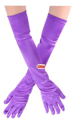 Shanty's Party Store Violet Gloves 55cm Charleston Satin Costume 0