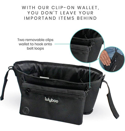 Lulyboo Universal Baby Stroller Organizer With Clip On Removable Wallet 3