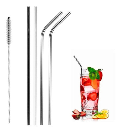 Stainless Steel Drinking Straw Set with Cleaning Brushes - Set De 8 Bombillas Sorbete Con Cepillos Tragos Acero