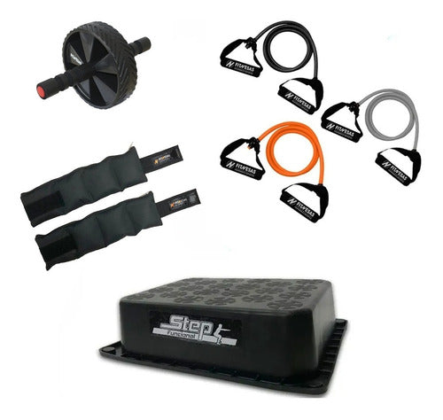 Training Kit: Step + Handles Band + Wheel + 2 Ankle Weights 2 kg 7