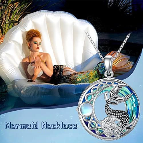Yosopretty Mermaid Necklace with Blue Crystal Circle Silver 4