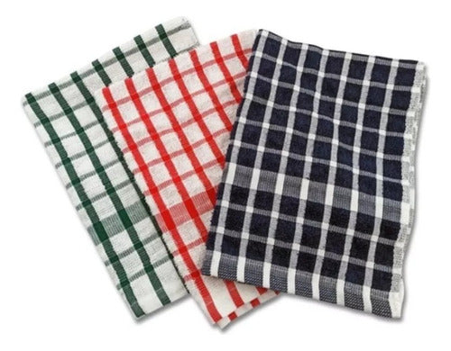 Döhler Pack of 12 Checkered Dish Towels in Various Colors - 52 x 37 cm 0