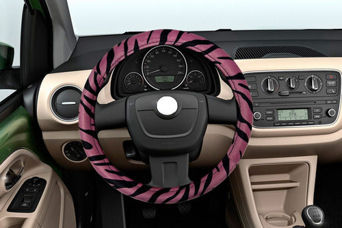 Iael Animal Print Steering Wheel Cover Pink and Black 38cm Plush 2