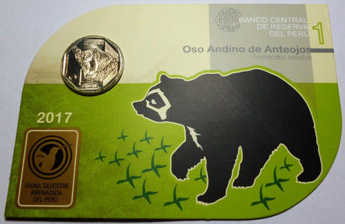 ARGCOLLECTIBLES Peru Blister Coin 1 Sol 2017 Andean Bear UNC Km New 0