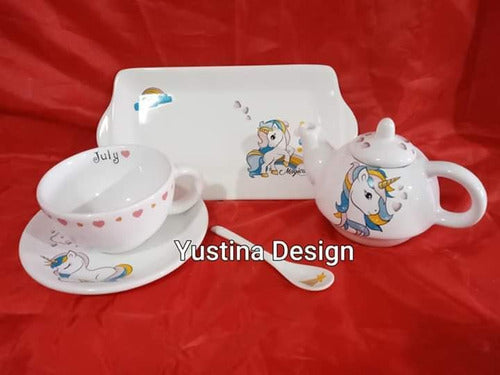 Yustina Complete 6 Piece Tea Set: Teapot, Cup, Plate, Tray, Spoon & Tea Bag Holder 2