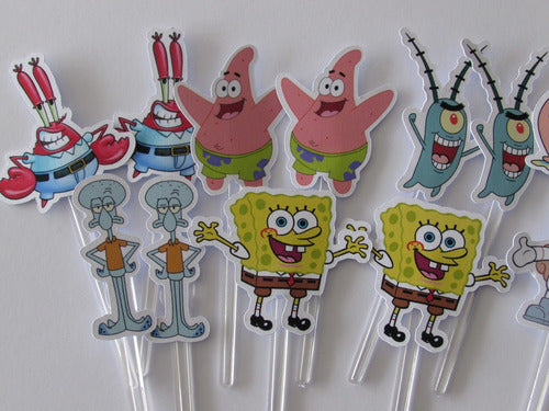 Pack X15 Toppers Para Cupcakes Muffins Bob Esponja 3