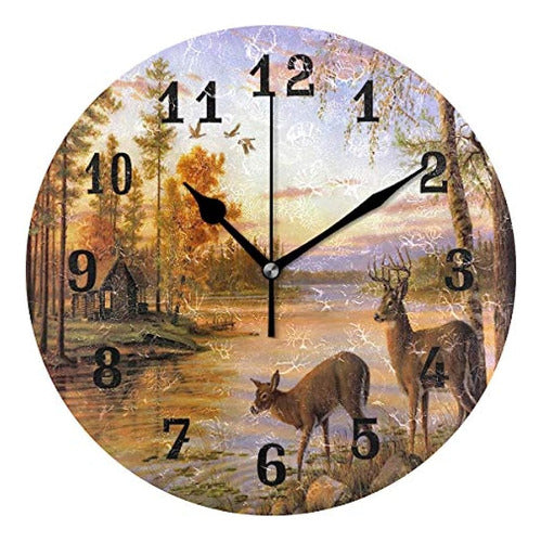 Auuxva Seulife Wall Clock Forest Deer Tree River 0