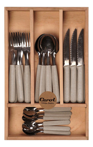 Carol 24-Piece Cutlery Set with Wooden Caddy Areia Line 0