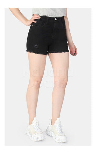 Nahana Short Jean Nahana Negro Elastizado Con Roturas Talle 46 3