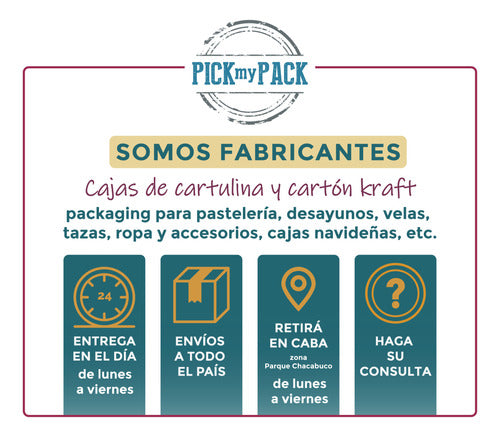 Pick My Pack Caja Tortas Petit Four 28x28x10 Marron O Blanco Pack X 30 U 6